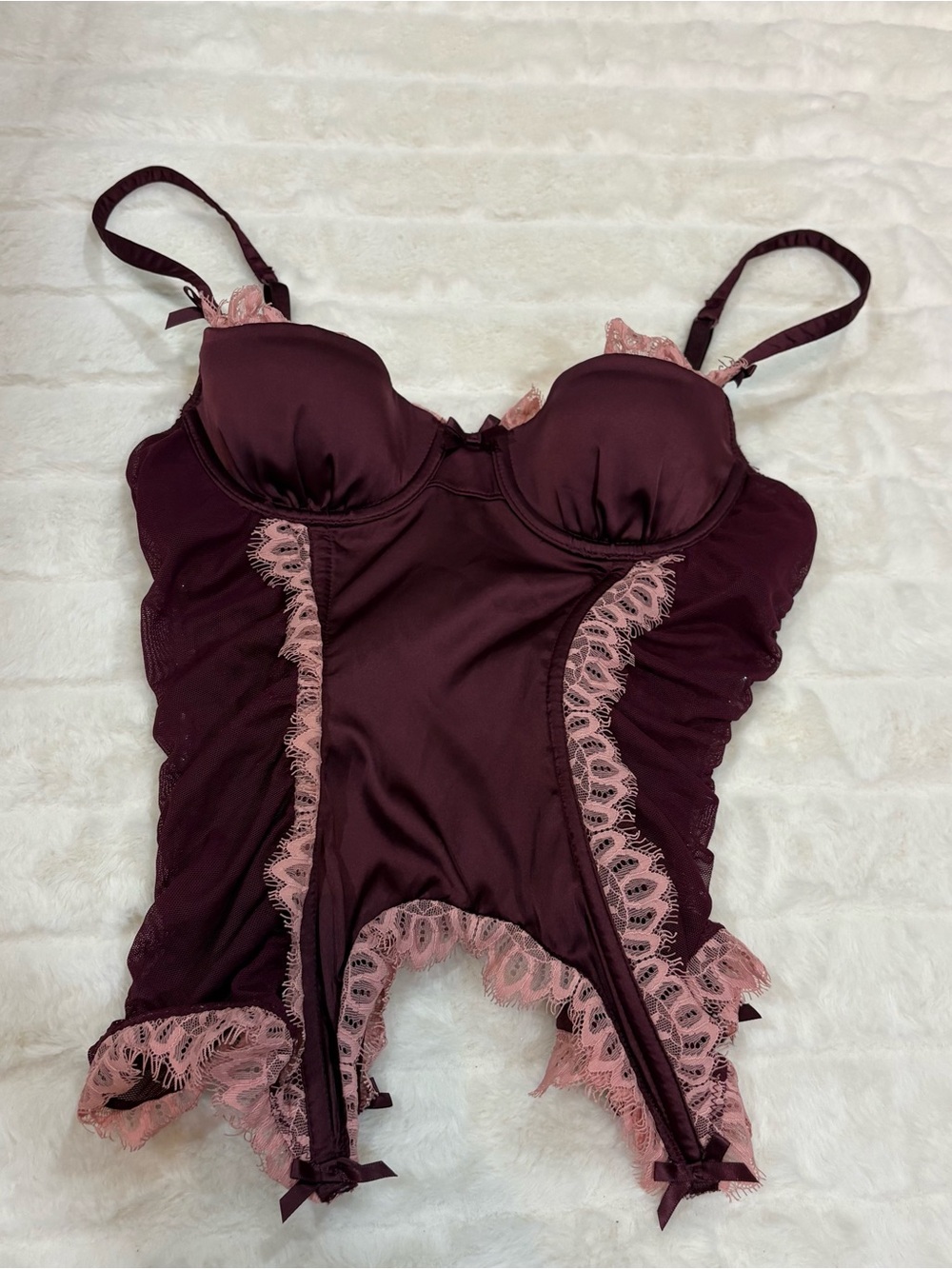 Victoria's Secret Plum and Blush Lace Plunge Bustier